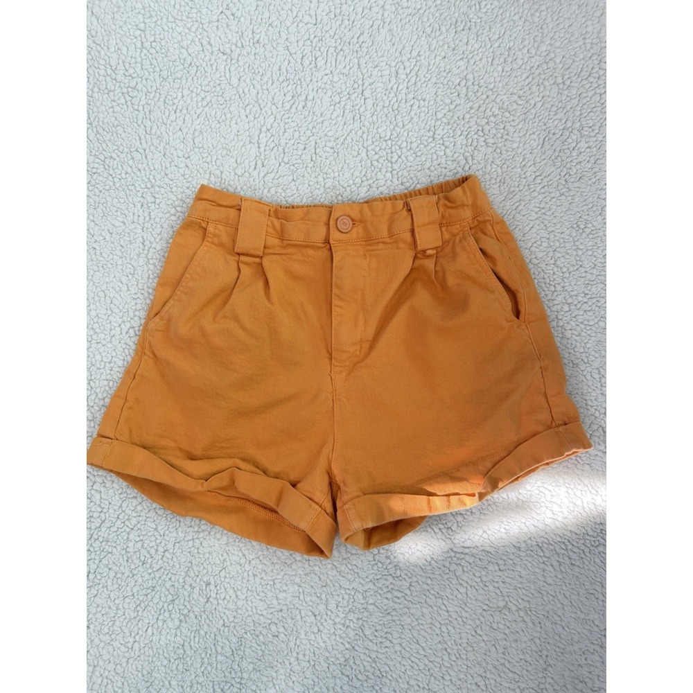 Zuiki Orange Cotton Twill Cuffed Shorts Small Casual Summer Stretch Pockets